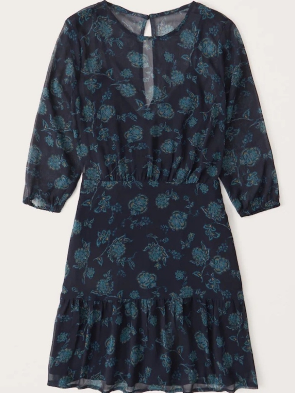 Abercrombie & Fitch Navy Floral Mini Dress XS Sheer Long Sleeve